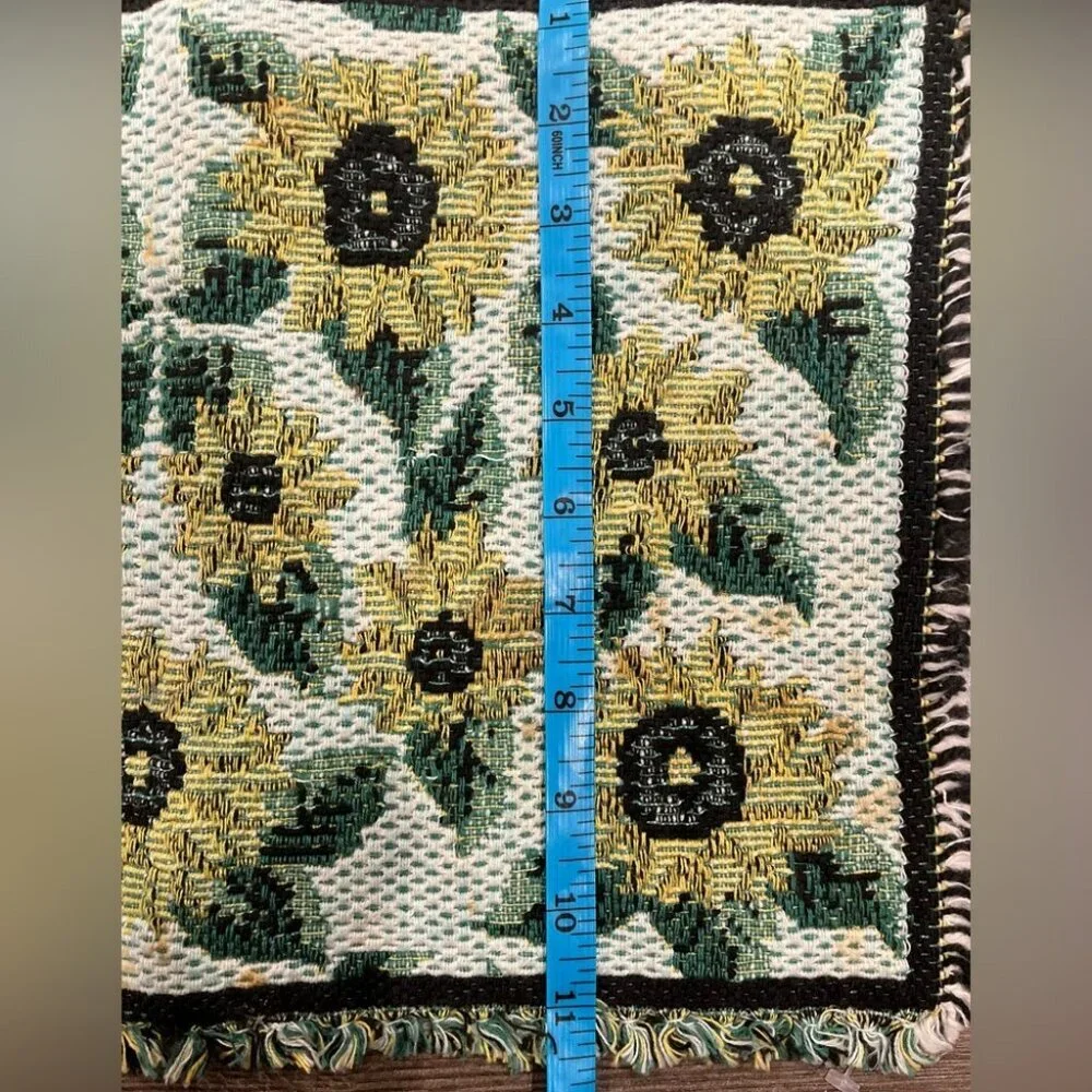 Set of 6 Vintage Sunflowers Woven Tapestry Placemats Green Yellow fringed - Picture 5 of 6